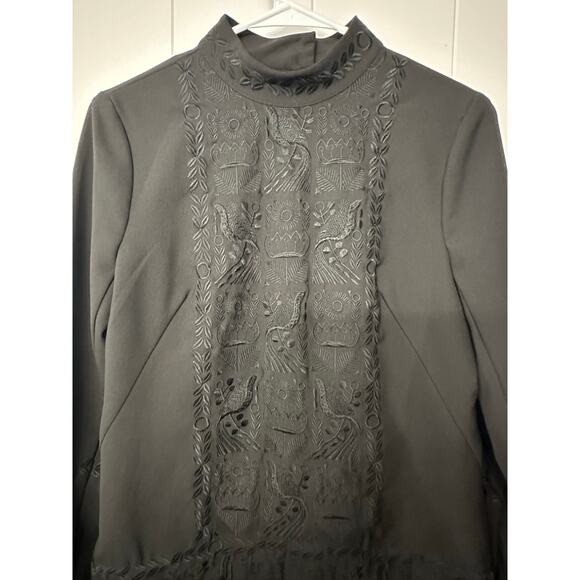 Nicole Miller Artelier Floral Embroidered Black Mock Neck Keyhole Dress Sz Small - Picture 3 of 13